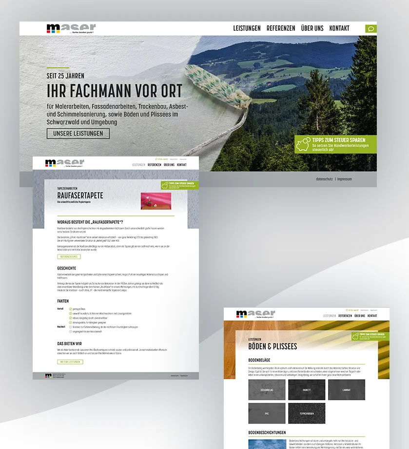 Screendesign einer Malerwebsite